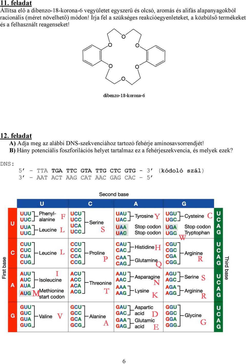 feladat A) Adja meg az alábbi DNS-szekvenciához tartozó fehérje aminosavsorrendjét!