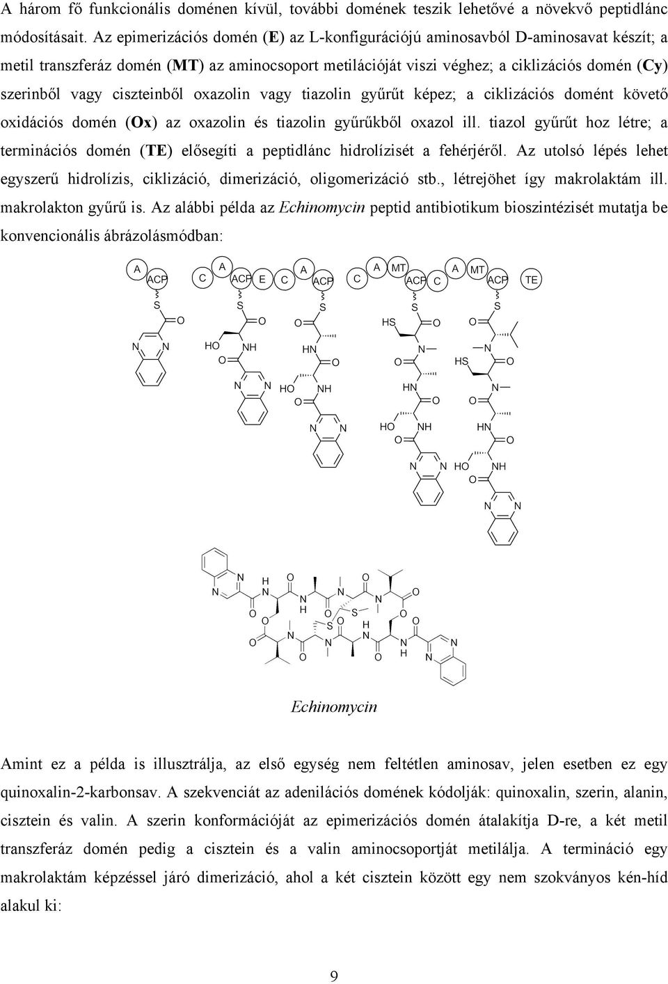 ciszteinből oxazolin vagy tiazolin gyűrűt képez; a ciklizációs domént követő oxidációs domén (Ox) az oxazolin és tiazolin gyűrűkből oxazol ill.