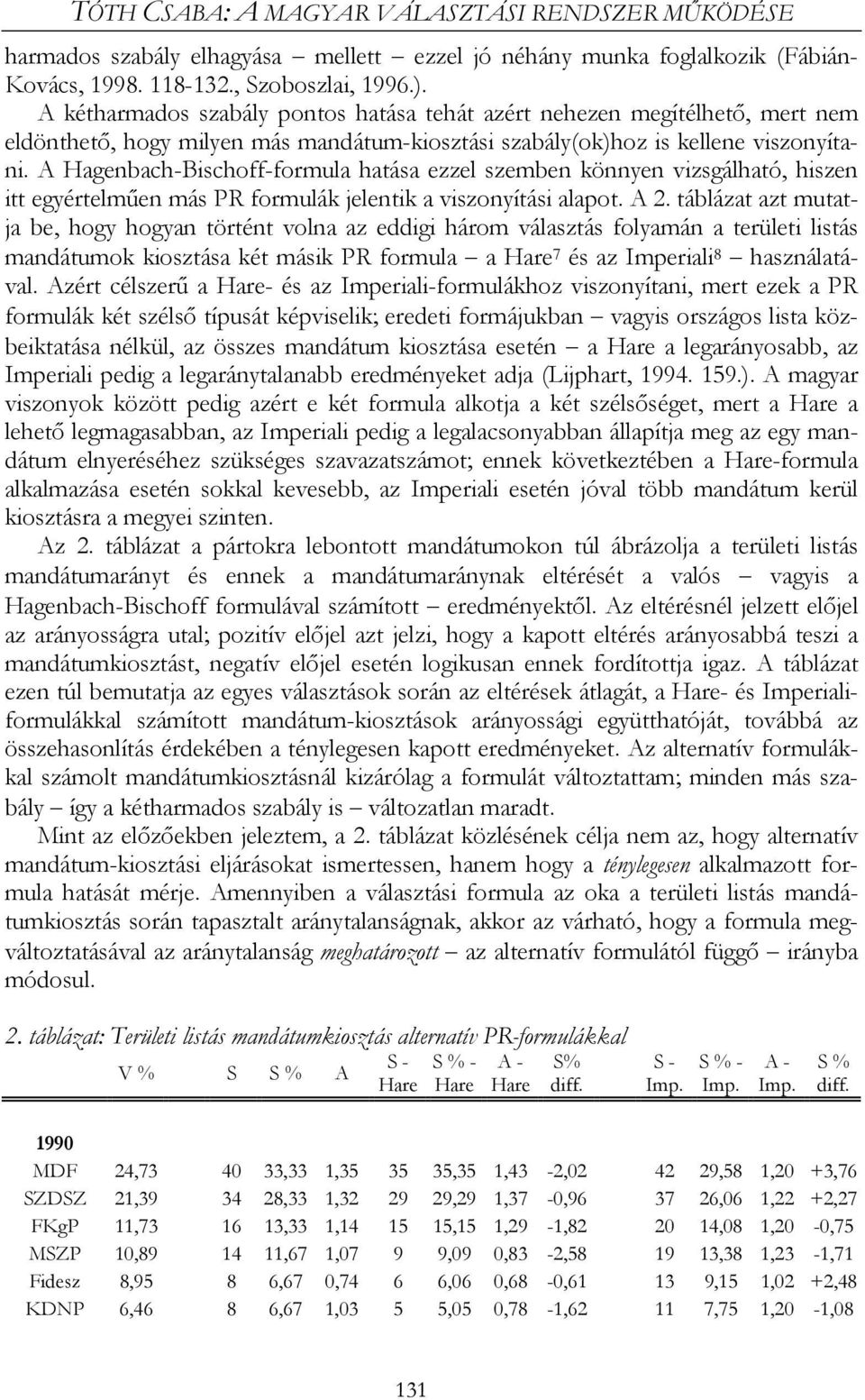 A Hagenbach-Bischoff-formula hatása ezzel szemben könnyen vizsgálható, hiszen itt egyértelműen más PR formulák jelentik a viszonyítási alapot. A 2.