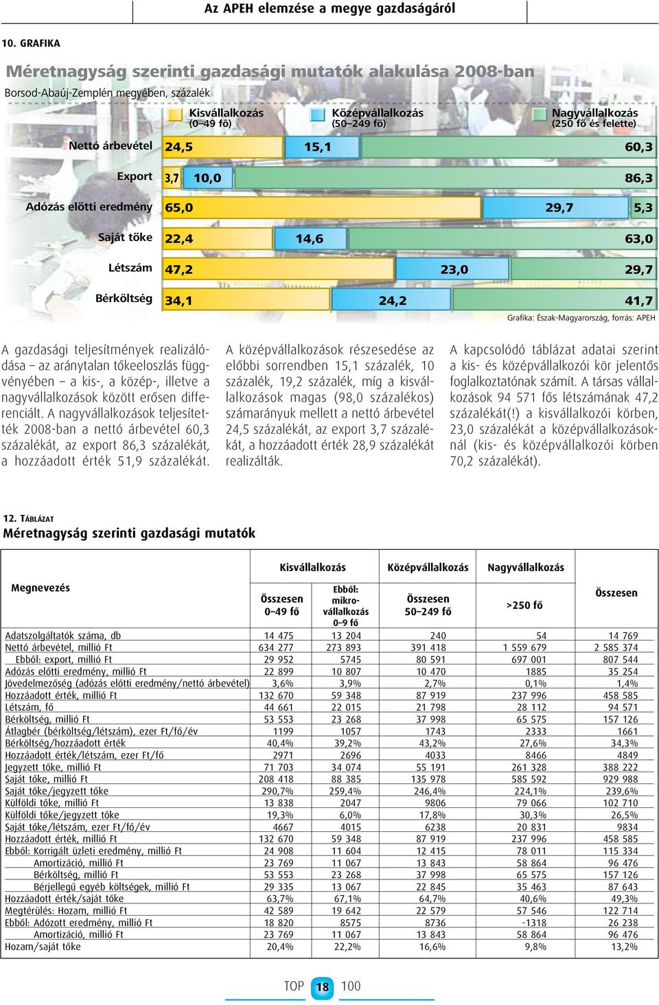 Nettó árbevétel Export Adózás előtti eredmény Saját tőke Létszám Bérköltség 24,5 15,1 60,3 3,7 10,0 86,3 65,0 29,7 5,3 22,4 14,6 63,0 47,2 23,0 29,7 34,1 24,2 41,7 Grafika: Észak-Magyarország,