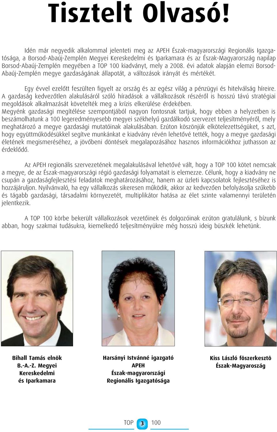 Borsod-Abaúj-Zemplén megyében a TOP 100 kiadványt, mely a 2008. évi adatok alapján elemzi Borsod- Abaúj-Zemplén megye gazdaságának állapotát, a változások irányát és mértékét.