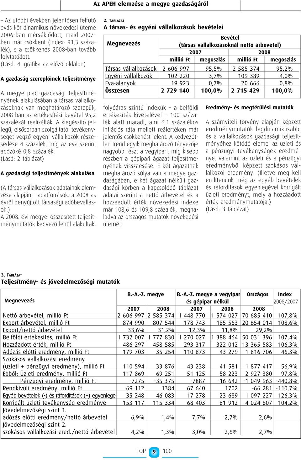 grafika az előző oldalon) A gazdaság szereplőinek teljesítménye A megye piaci-gazdasági teljesítményének alakulásában a társas vállalkozásoknak van meghatározó szerepük, 2008-ban az értékesítési