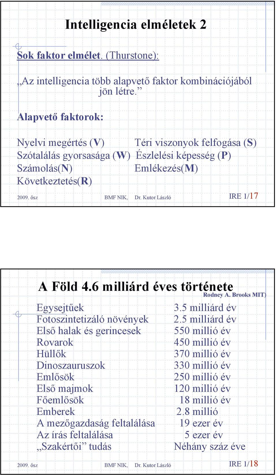 6 milliárd éves története Rodney A. Brooks MIT) Egysejtűek 3.5 milliárd év Fotoszintetizáló növények 2.