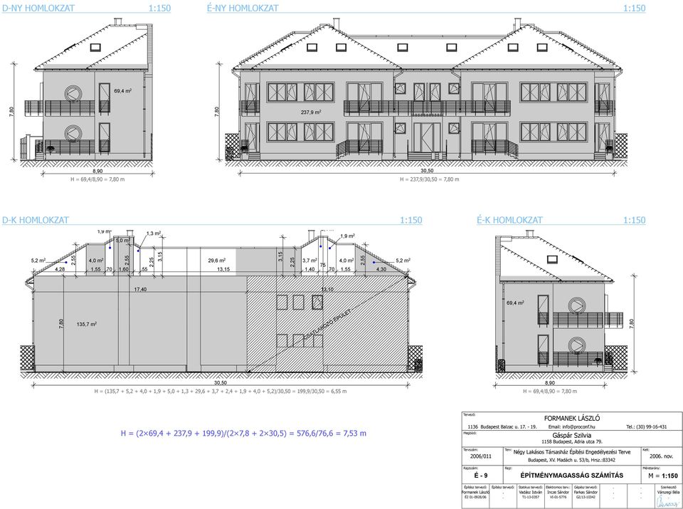 = 7,3 m 36 Budapest Balzac u 7-9 Email: info@proconfhu 8 Budapest, Adria utca 79 Tel: () 99-6-43 006/0 Budapest, XV Madách u 3/b, Hrsz:8334 006 nov É - 9 ÉPÍTMÉNYMAGASSÁG SZÁMÍTÁS M = :