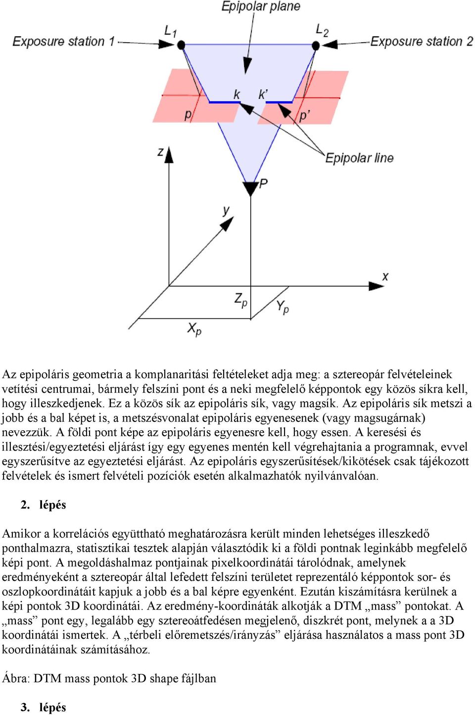 A földi pont képe az epipoláris egyenesre kell, hogy essen.