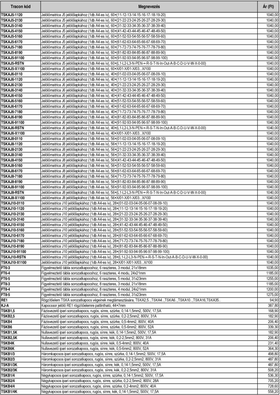 (41-42-43-44-45-46-47-48-49-50) 1040,00 TSKAJ5-5160 Jelölőmatrica J5 jelölőlapkához (1db A4-es ív), 60 (51-52-53-54-55-56-57-58-59-60) 1040,00 TSKAJ5-6170 Jelölőmatrica J5 jelölőlapkához (1db A4-es