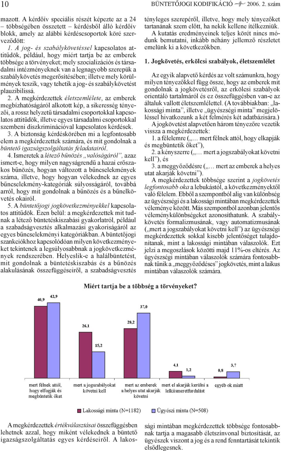 szabálykövetés megerősítésében; illetve mely körülmények teszik, vagy tehetik a jog- és szabálykövetést plauzibilissá. 2.