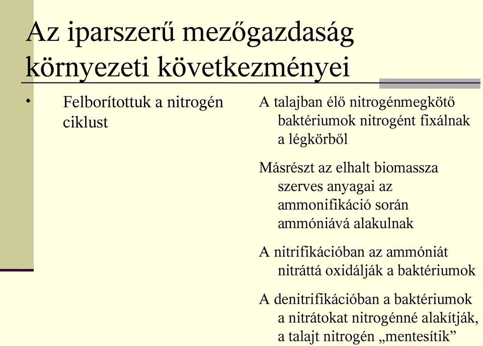 anyagai az ammonifikáció során ammóniává alakulnak A nitrifikációban az ammóniát nitráttá oxidálják a