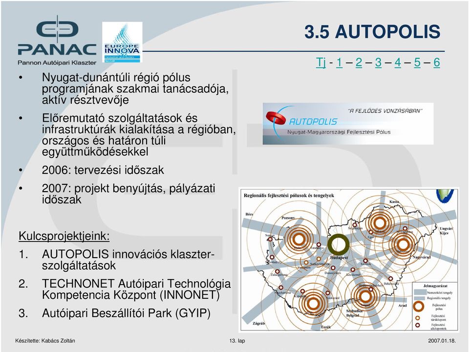 projekt benyújtás, pályázati időszak Kulcsprojektjeink: 1. AUTOPOLIS innovációs klaszterszolgáltatások 2.