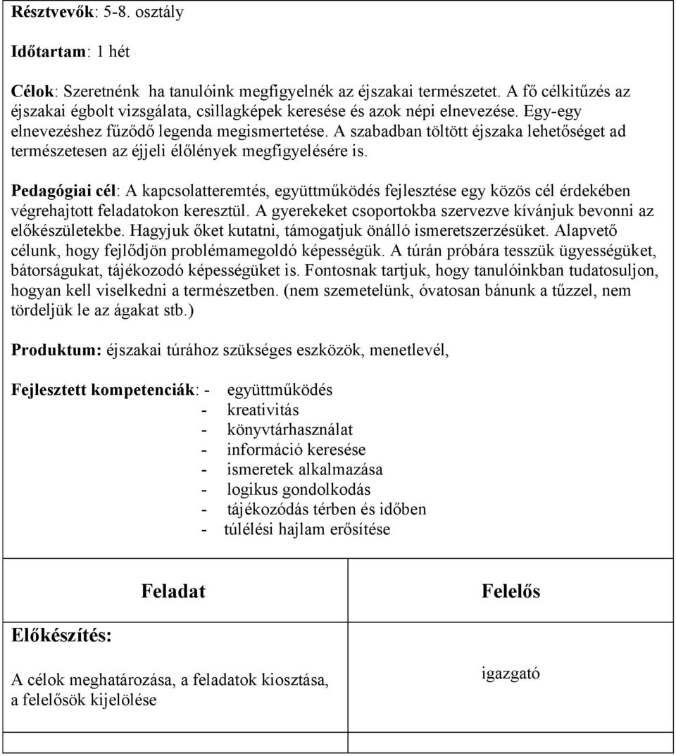 A szabadban töltött éjszaka lehetőséget ad természetesen az éjjeli élőlények megfigyelésére is.