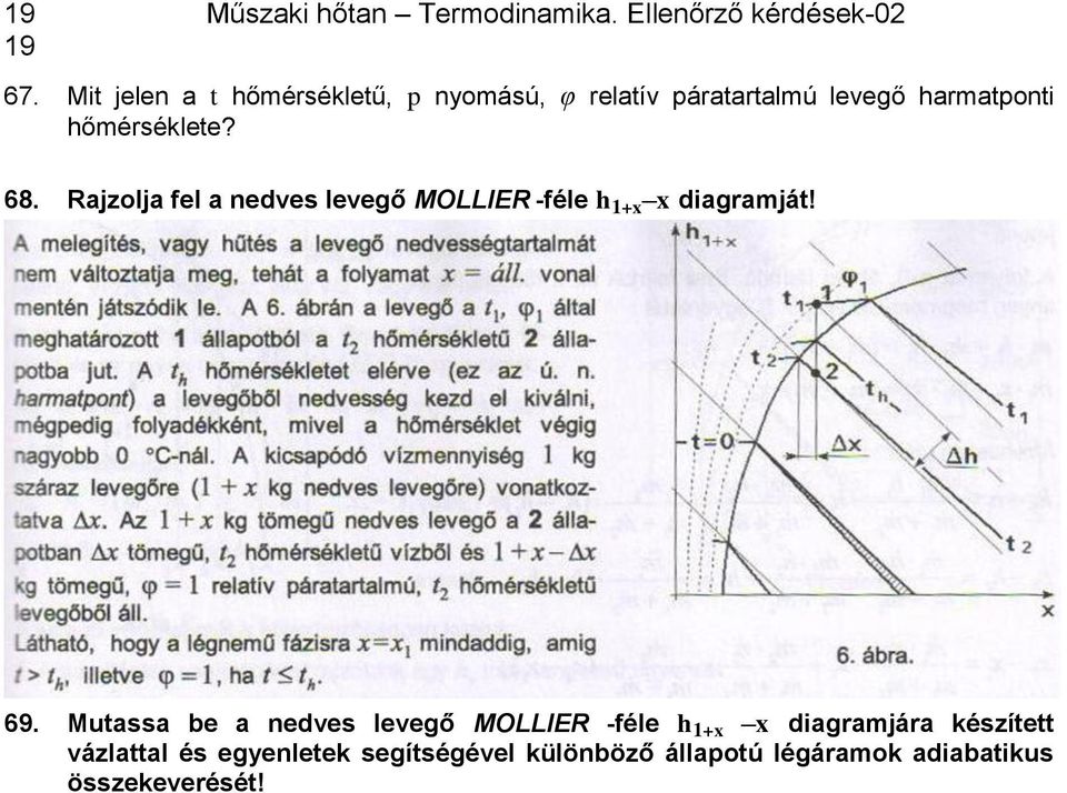Rajzolja fel a nedves levegő MOLLIER -féle h 1+x x diagramját! 69.