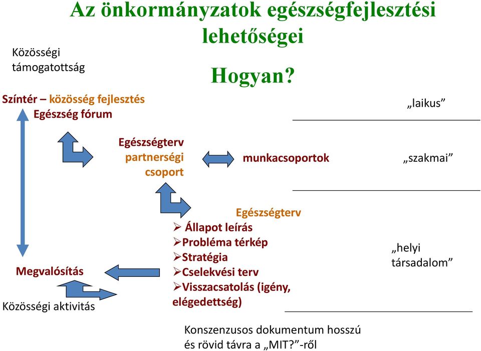 laikus Egészségterv partnerségi csoport munkacsoportok szakmai Megvalósítás Közösségi aktivitás