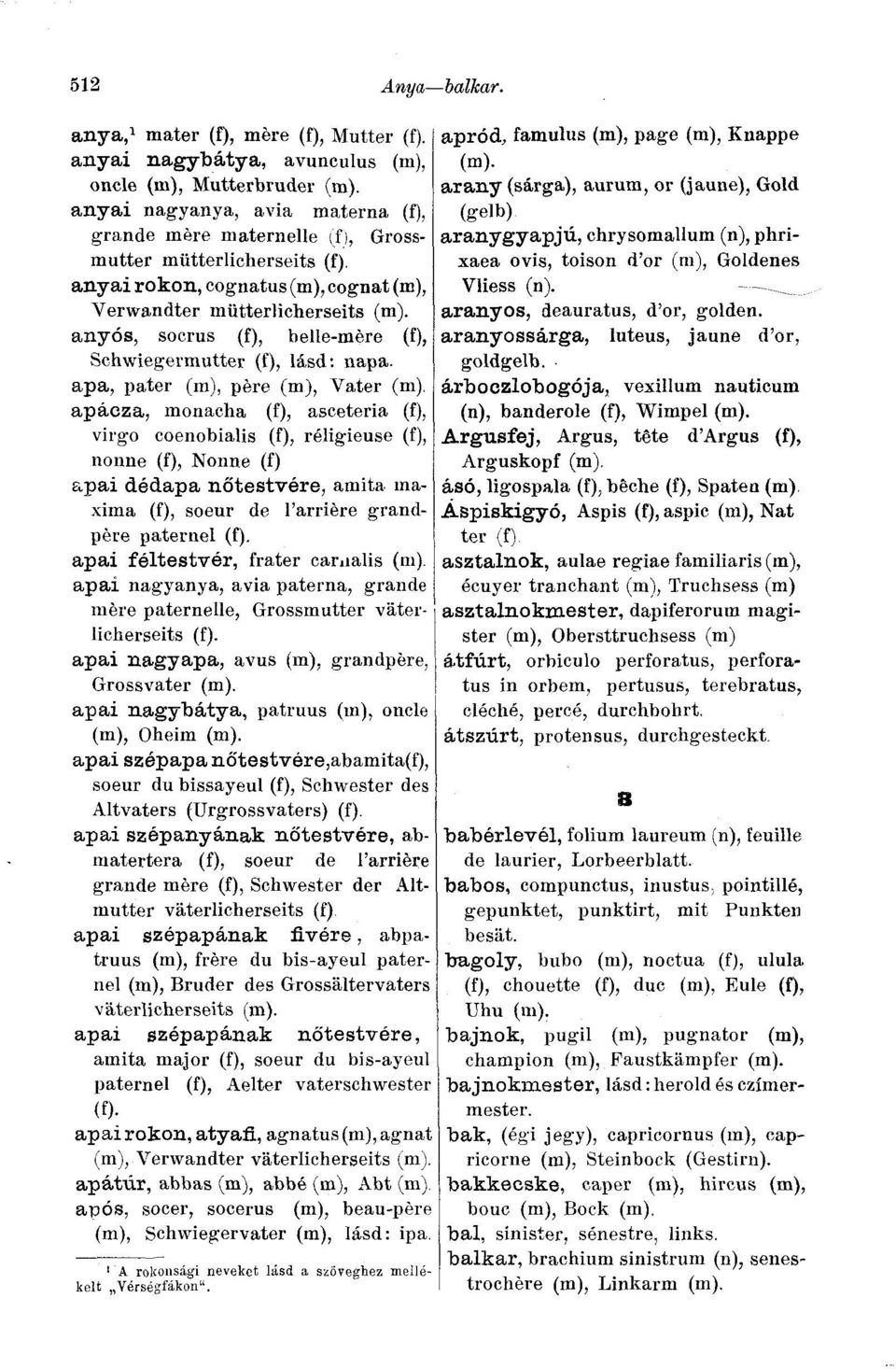 anyai rokon, cognatus (m), cognât (m), Verwandter mütterlicherseits anyós, socrus (f), belle-mère (f), Schwiegermutter (f), lásd: napa.