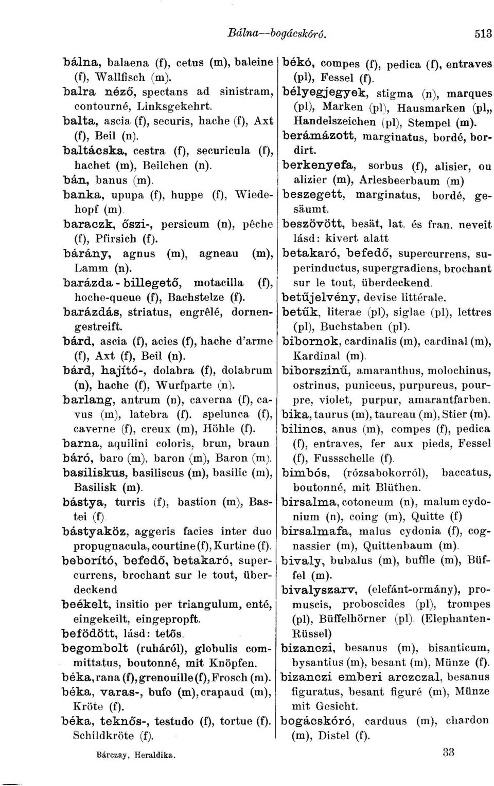 "bárány, agnus (m), agneau (m), Lamm (n). "barázda - billegető, motacilla (f), hoche-queue (f), Bachstelze (f). barázdás, striatus, engrêlé, dornengestreift.