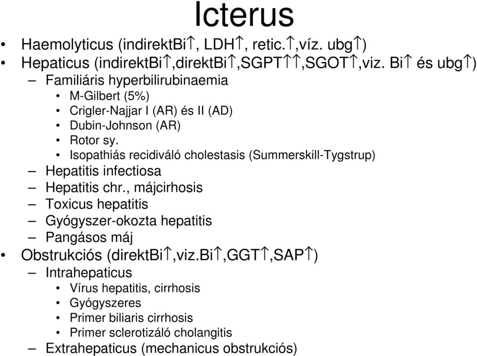 Isopathiás recidiváló cholestasis (Summerskill-Tygstrup) Hepatitis infectiosa Hepatitis chr.