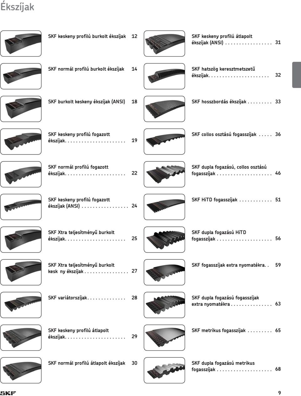 .... sb 36 sb SK normál profilú fogazott ékszíjak...................... sb 22 sb SK dupla fogazású, collos osztású fogasszíjak.................... sb 46 sb SK keskeny profilú fogazott ékszíjak (ANSI).
