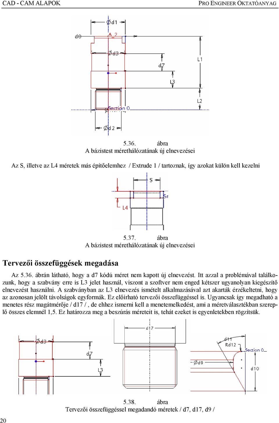 ábra A bázistest mérethálózatának új elnevezései Az 5.36. ábrán látható, hogy a d7 kódú méret nem kapott új elnevezést.