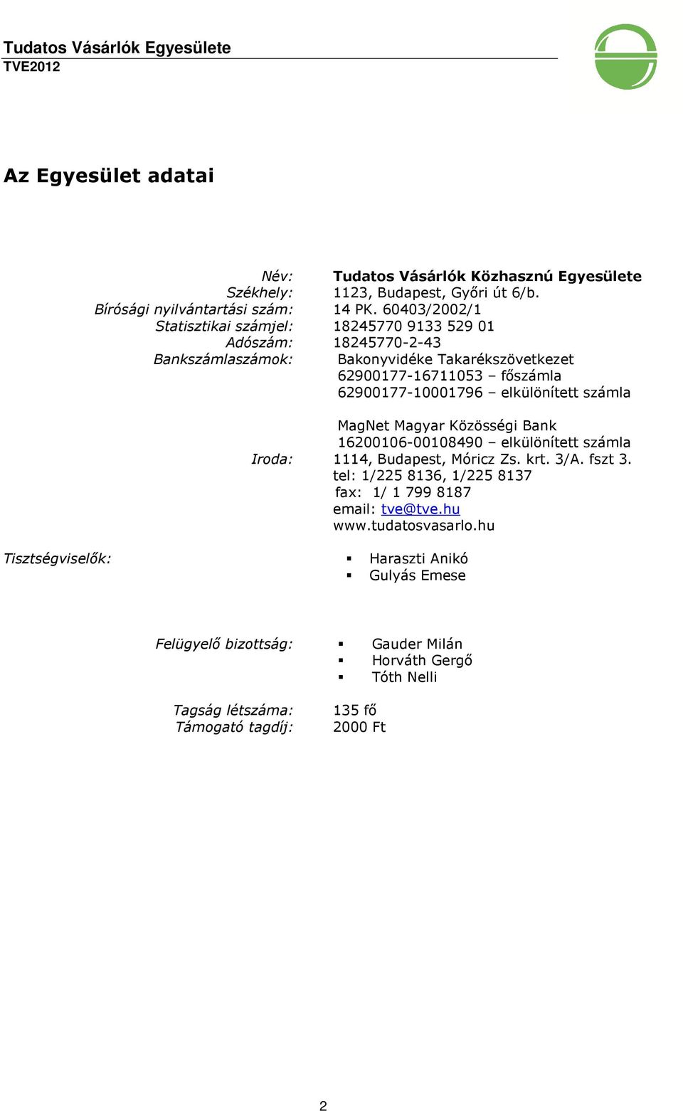 elkülönített számla MagNet Magyar Közösségi Bank 16200106-00108490 elkülönített számla Iroda: 1114, Budapest, Móricz Zs. krt. 3/A. fszt 3.