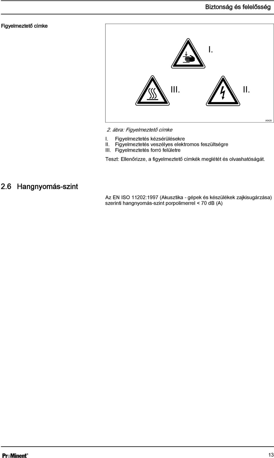 Figyelmeztetés forró felületre Teszt: Ellenőrizze, a figyelmeztető címkék meglétét és olvashatóságát. 2.