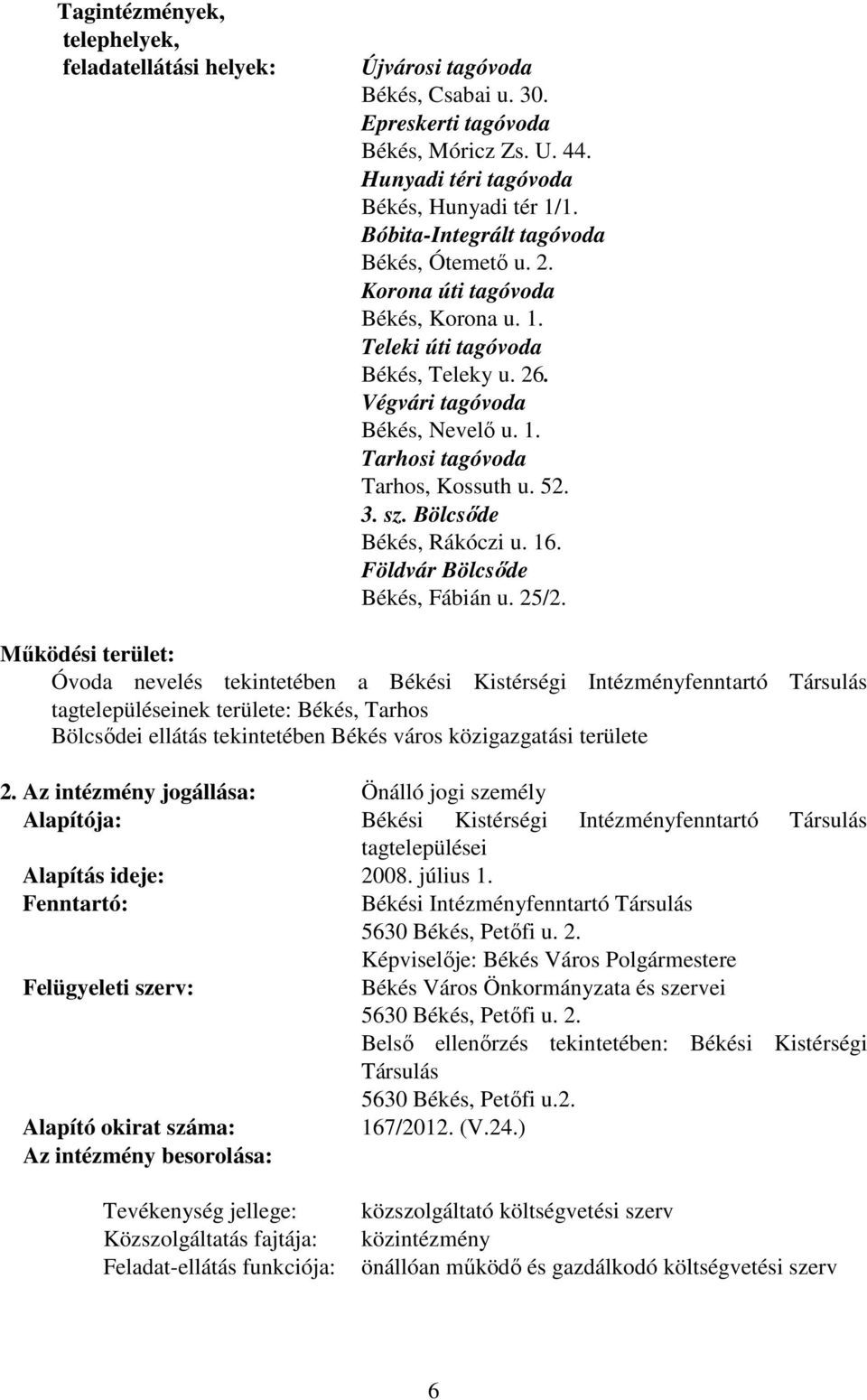 52. 3. sz. Bölcsőde Békés, Rákóczi u. 16. Földvár Bölcsőde Békés, Fábián u. 25/2.