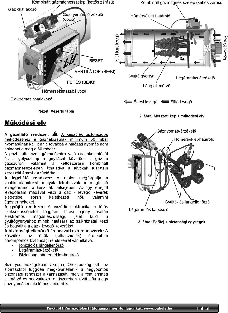 hálózati nyomás nem haladhatja meg a 60 mbar-t.