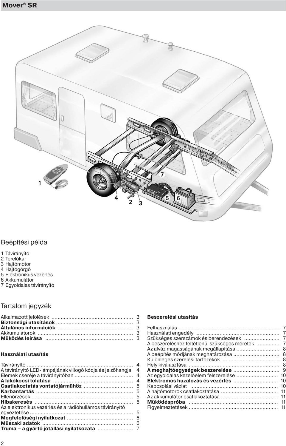 .. 4 A távirányító LED-lámpájának villogó kódja és jelzőhangja 4 Elemek cseréje a távirányítóban... 4 A lakókocsi tolatása... 4 Csatlakoztatás vontatójárműhöz... 5 Karbantartás... 5 Ellenőrzések.