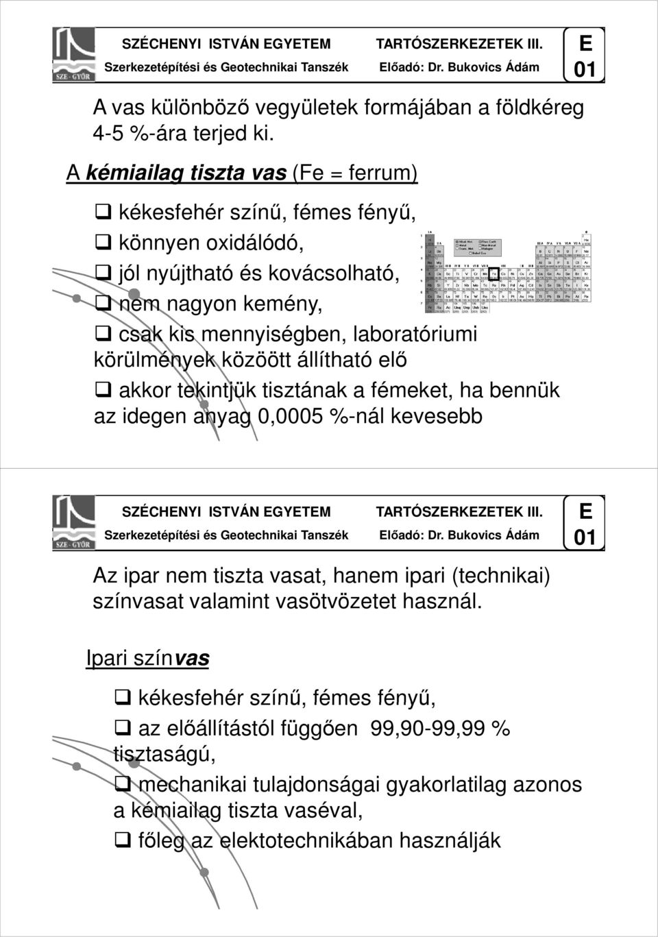 állítható elő akkor tekintjük tisztának a fémeket, ha bennük az idegen anyag 0,0005 %-nál kevesebb SZÉCHNYI ISTVÁN GYTM TARTÓSZRKZTK III. lőadó: Dr.