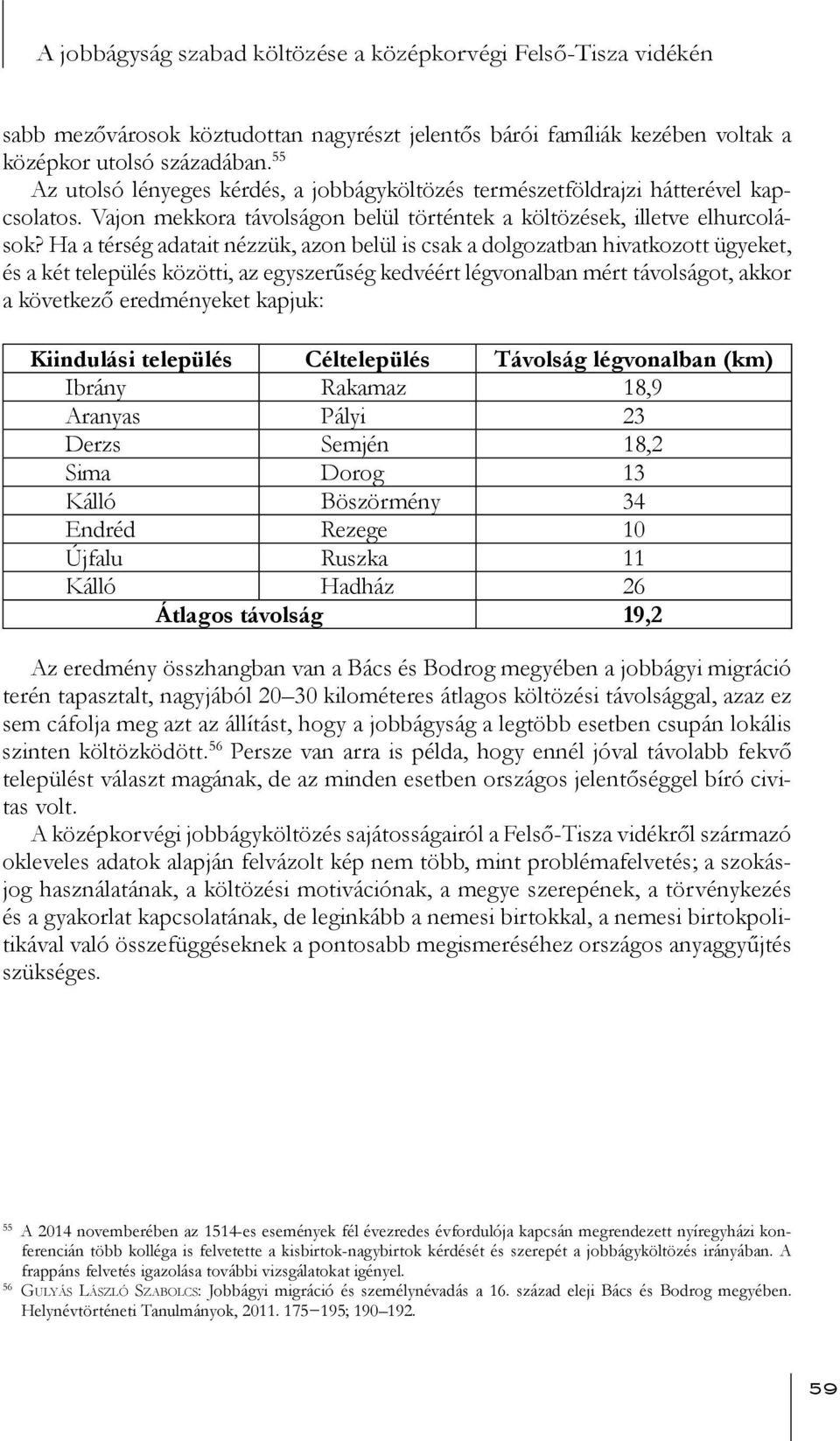 Ha a térség adatait nézzük, azon belül is csak a dolgozatban hivatkozott ügyeket, és a két település közötti, az egyszerűség kedvéért légvonalban mért távolságot, akkor a következő eredményeket