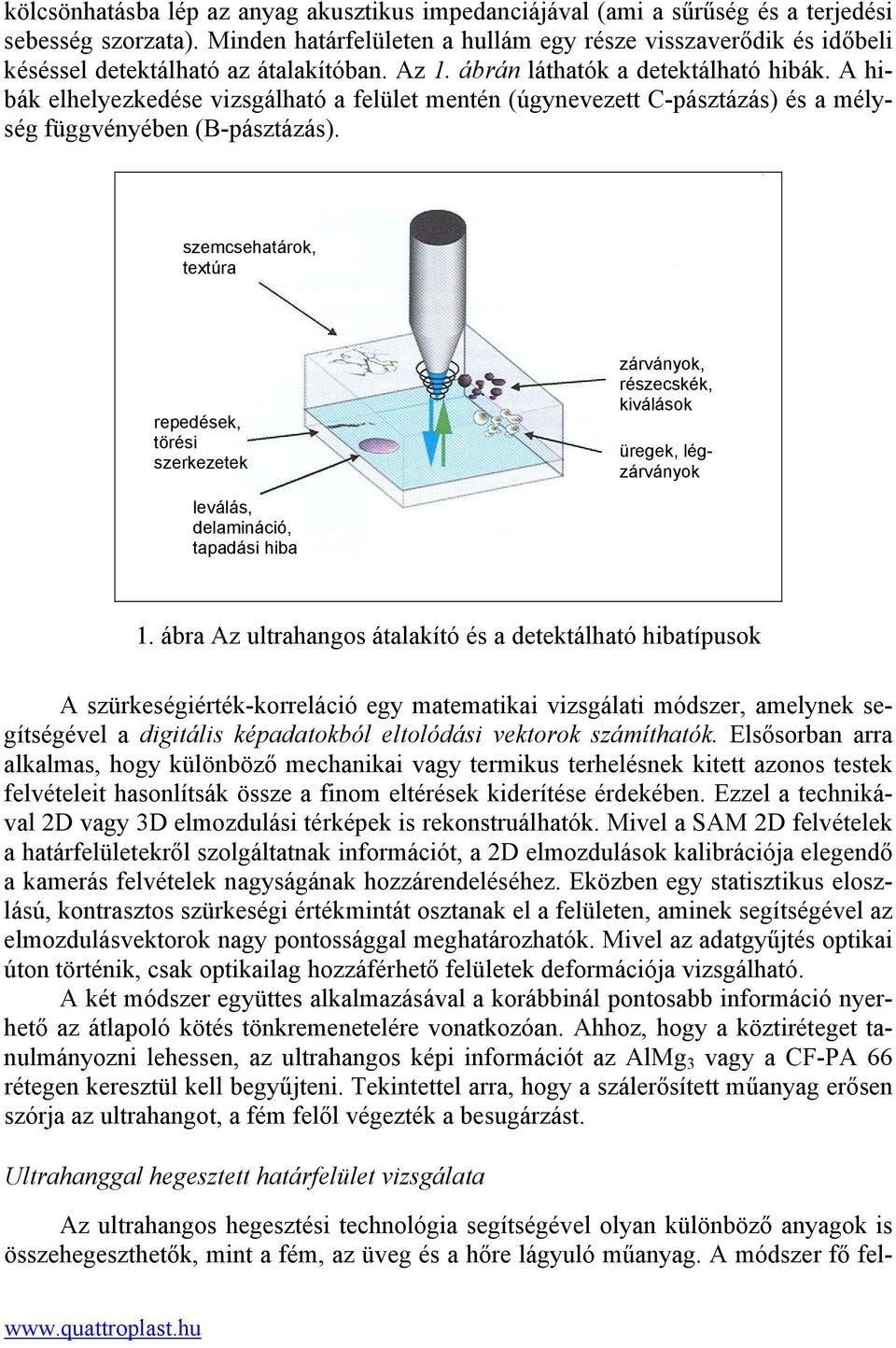 A hibák elhelyezkedése vizsgálható a felület mentén (úgynevezett C-pásztázás) és a mélység függvényében (B-pásztázás).