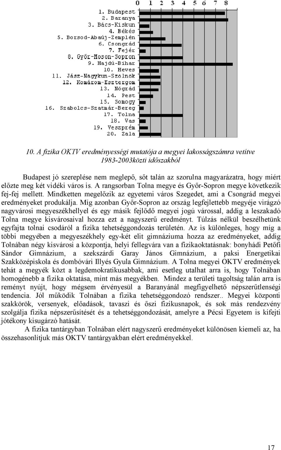 Míg azonban Győr-Sopron az ország legfejlettebb megyéje virágzó nagyvárosi megyeszékhellyel és egy másik fejlődő megyei jogú várossal, addig a leszakadó Tolna megye kisvárosaival hozza ezt a