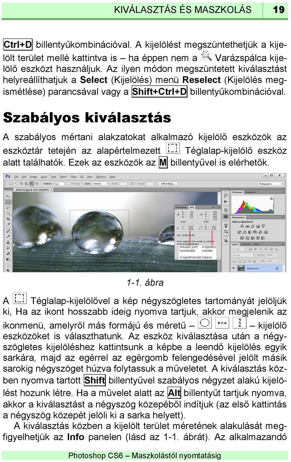 Szabályos kiválasztás A szabályos mértani alakzatokat alkalmazó kijelölő eszközök az eszköztár tetején az alapértelmezett Téglalap-kijelölő eszköz alatt találhatók.