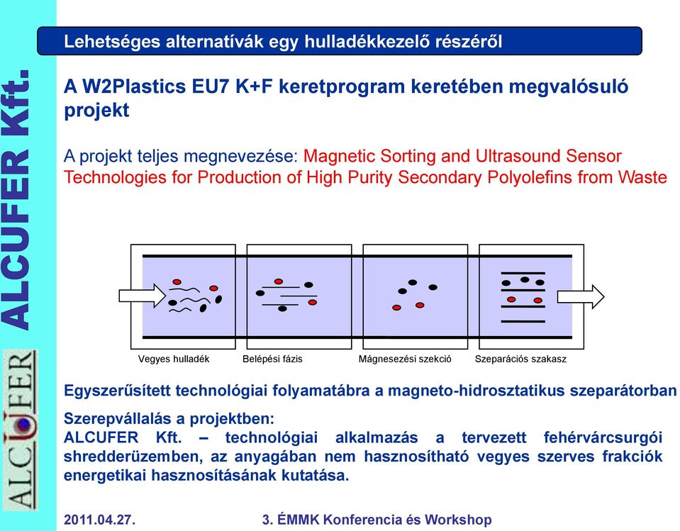 Mágnesezési szekció Szeparációs szakasz Egyszerűsített technológiai folyamatábra a magneto-hidrosztatikus szeparátorban Szerepvállalás a projektben: