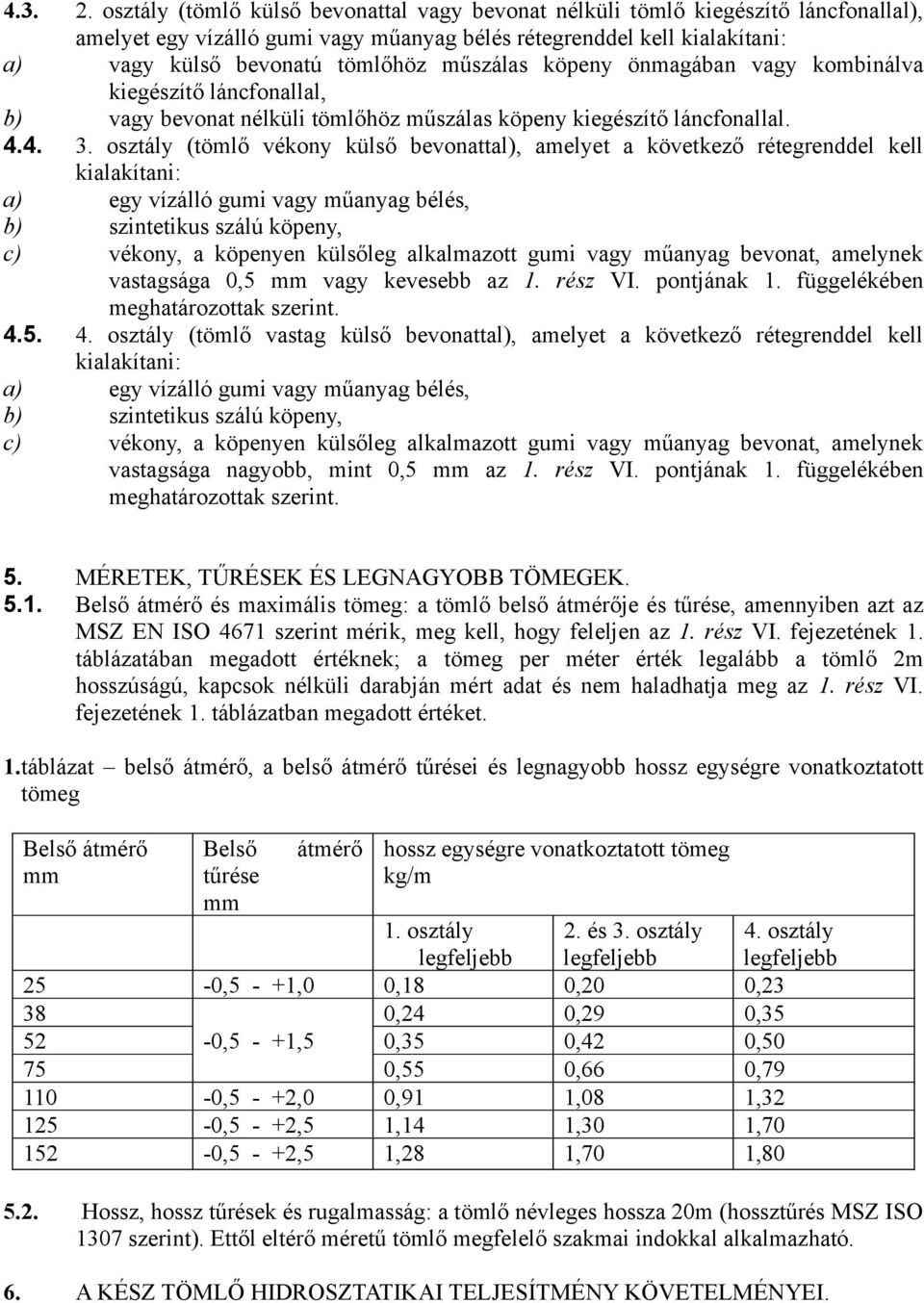 műszálas köpeny önmagában vagy kombinálva kiegészítő láncfonallal, b) vagy bevonat nélküli tömlőhöz műszálas köpeny kiegészítő láncfonallal. 4.4. 3.