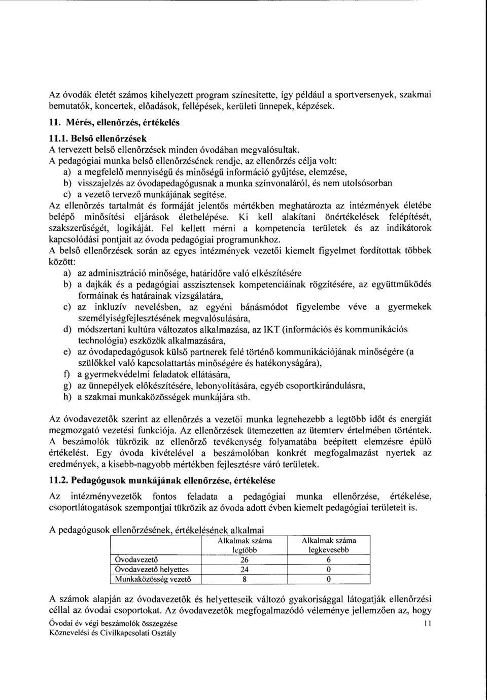 .1. Belső ellenőrzések A tervezett belső ellenőrzések minden óvodában megvalósultak A pedagógiai munka belső ellenőrzésének rendje, az ellenőrzés célja volt: a) a megfelelő mennyiségű és minőségű