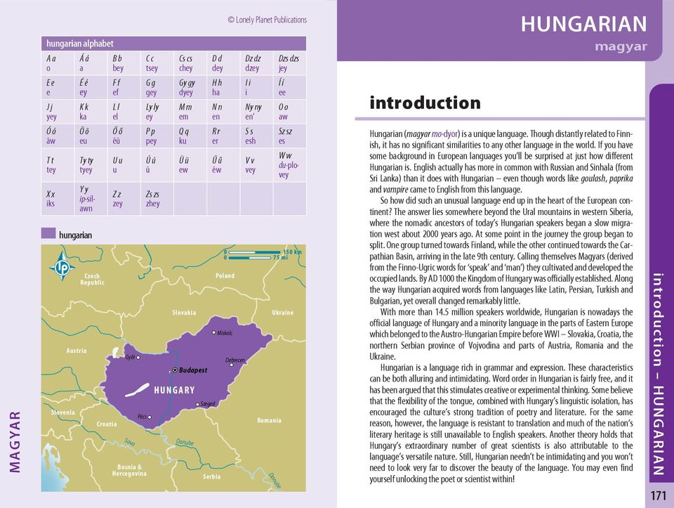 ha N n en R r er Ű ű ēw Serbia 0 0 Poland Miskolc Lonely Planet Publications Debrecen Dz dz dzey I i i Ny ny en S s esh V v vey Romania 150 km 75 mi Ukraine Danube Dzs dzs jey Í í ee O o aw Sz sz es