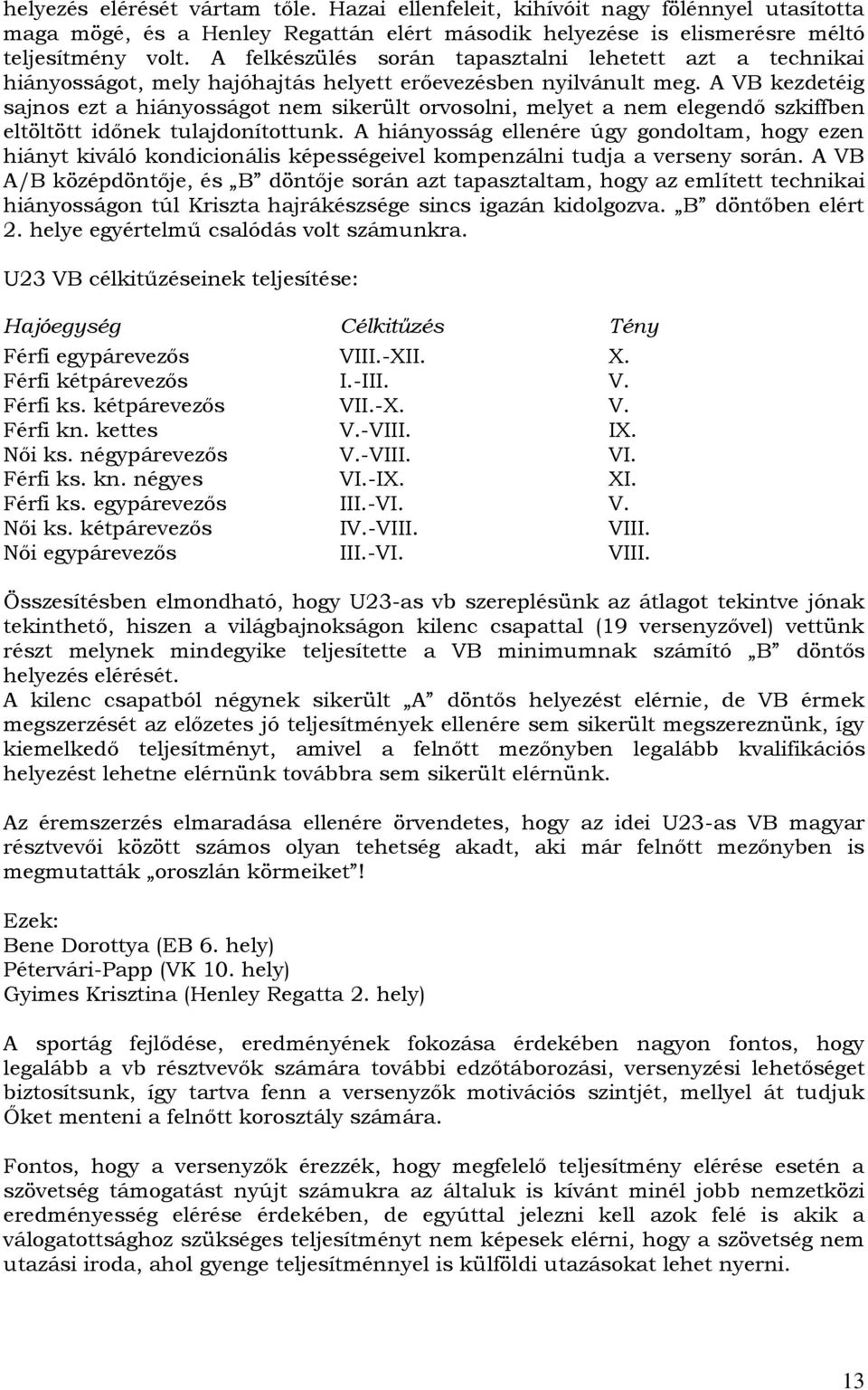 A VB kezdetéig sajnos ezt a hiányosságot nem sikerült orvosolni, melyet a nem elegendő szkiffben eltöltött időnek tulajdonítottunk.