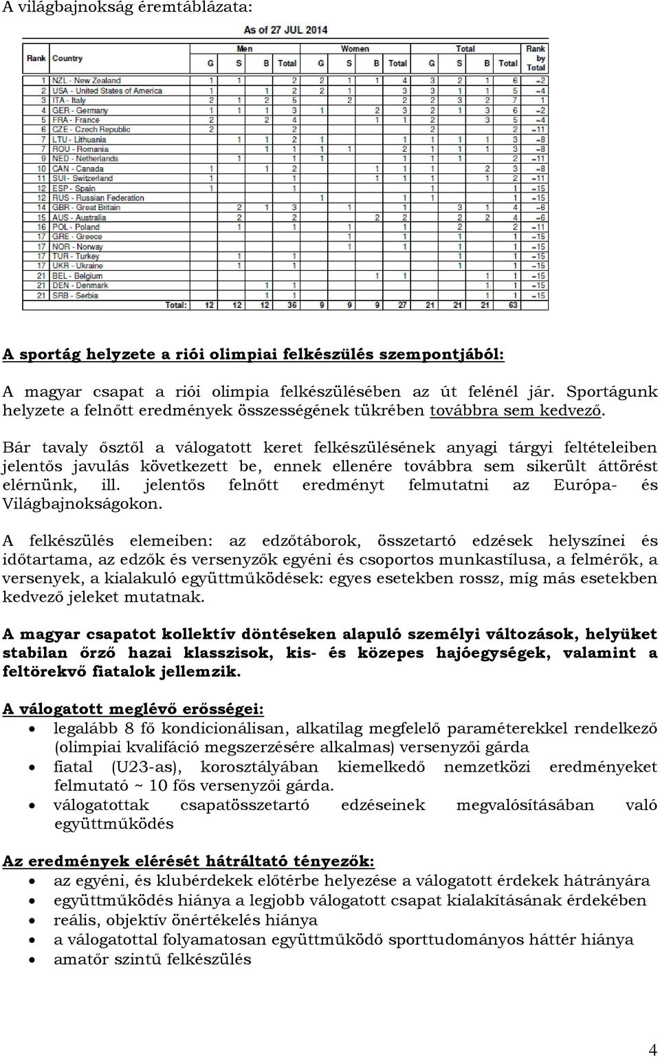 Bár tavaly ősztől a válogatott keret felkészülésének anyagi tárgyi feltételeiben jelentős javulás következett be, ennek ellenére továbbra sem sikerült áttörést elérnünk, ill.