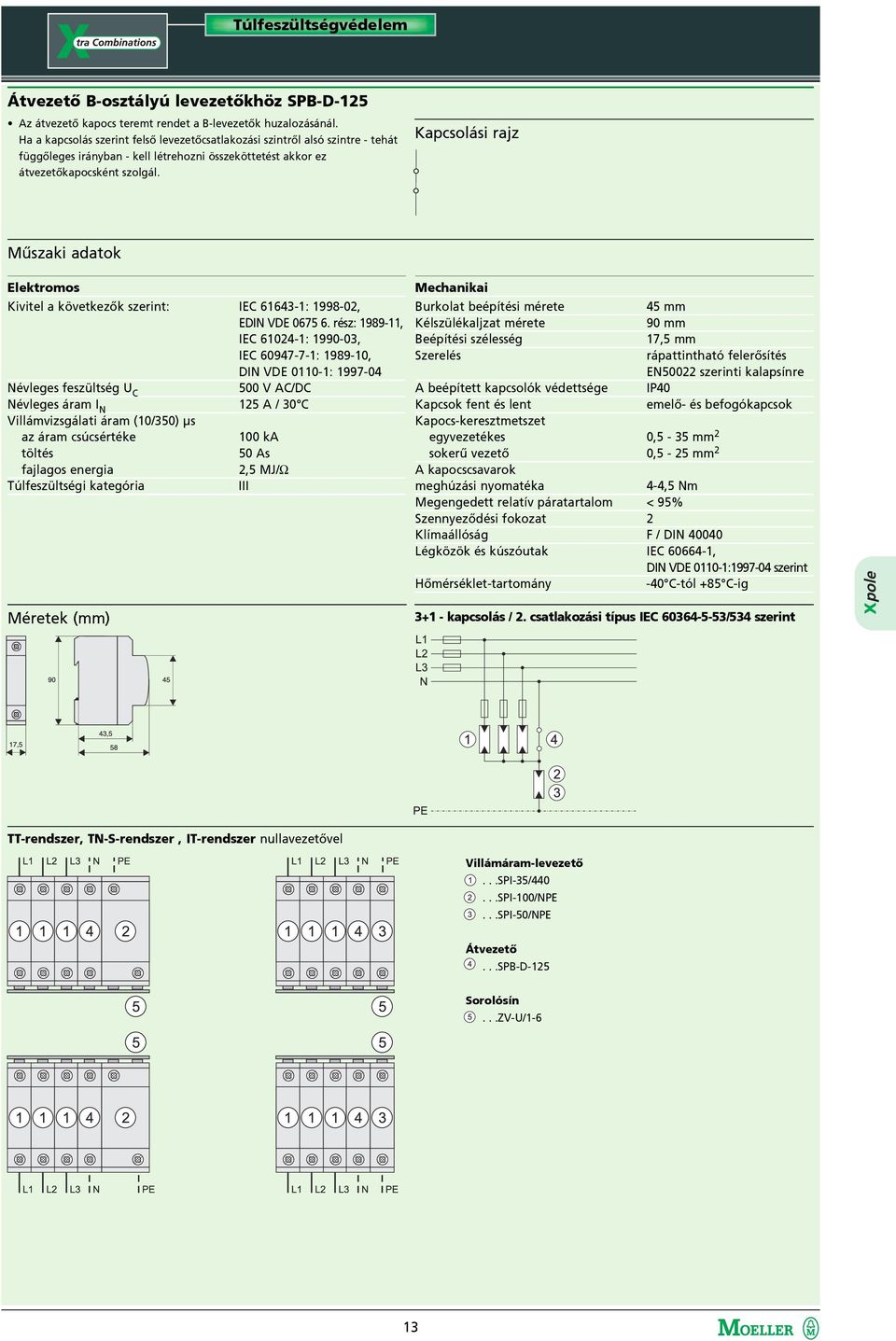 Kapcsolási rajz Mûszaki adatok Elektromos Kivitel a következõk szerint: IEC 61643-1: 1998-02, EDIN VDE 0675 6.