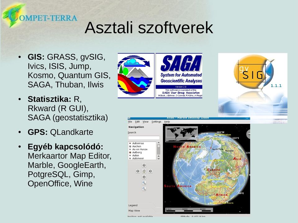 SAGA (geostatisztika) GPS: QLandkarte Egyéb kapcsolódó: