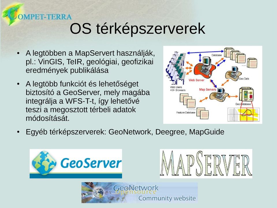 és lehetőséget biztosító a GeoServer, mely magába integrálja a WFS-T-t, így