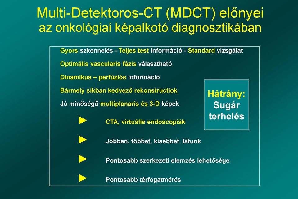 Bármely síkban kedvező rekonstructiok Jó minőségű multiplanaris és 3-D képek CTA, virtuális endoscopiák