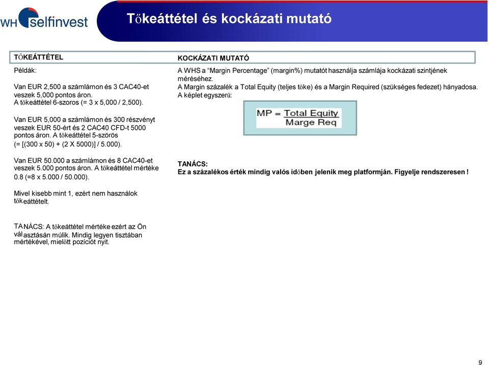 A Margin százalék a Total Equity (teljes tőke) és a Margin Required (szükséges fedezet) hányadosa.