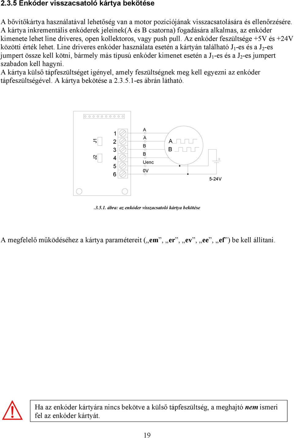 Az enkóder feszültsége +5V és +24V közötti érték lehet.