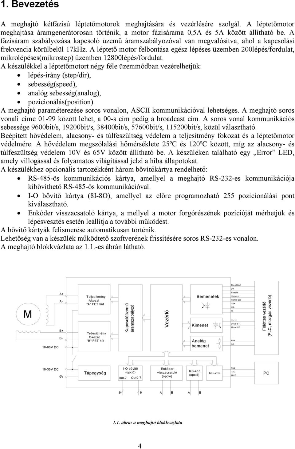 A léptető motor felbontása egész lépéses üzemben 200lépés/fordulat, mikrolépéses(mikrostep) üzemben 12800lépés/fordulat.