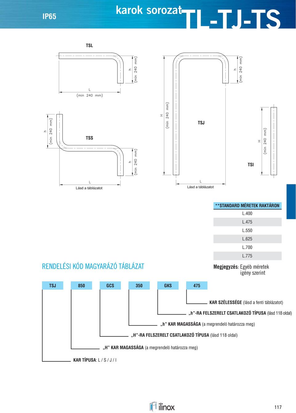 775 Megjegyzés: Egyéb méretek igény szerint 1200 TSJ 1200 850 GCS 350 GKS 475 KAR SZÉLESSÉGE (lásd a fenti táblázatot) h -RA