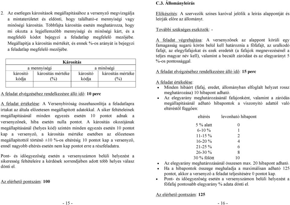 Megállapítja a károsítás mértékét, és ennek %-os arányát is bejegyzi a feladatlap megfelelő mezőjébe.