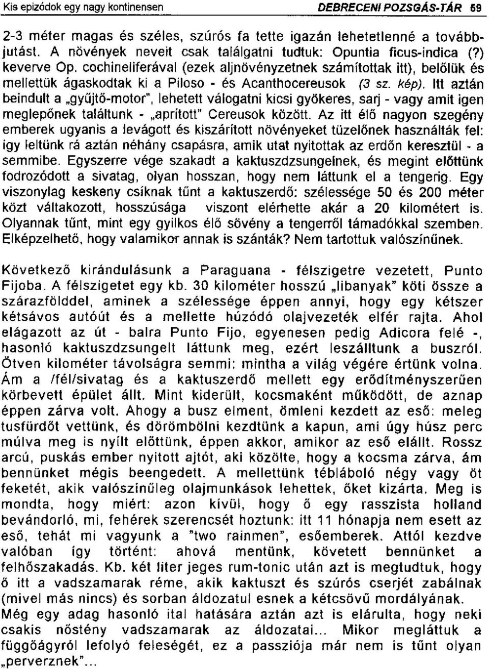 cochineliferával (ezek aljnövényzetnek számítottak itt), belőlük és mellettük ágaskodtak ki a Piloso - és Acanthocereusok (3 sz. kép).