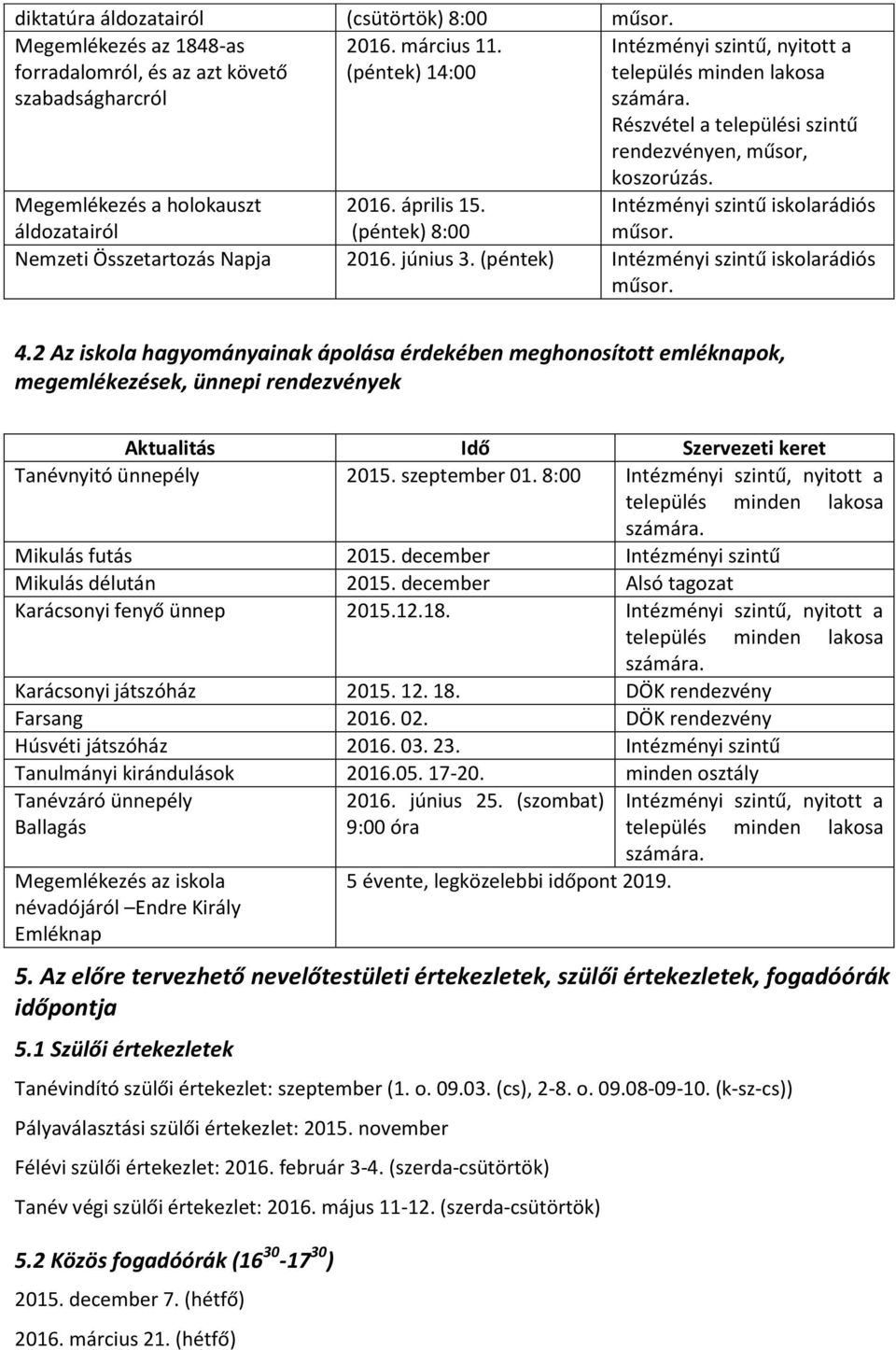 (péntek) 8:00 Nemzeti Összetartozás Napja 2016. június 3. (péntek) Intézményi szintű iskolarádiós 4.