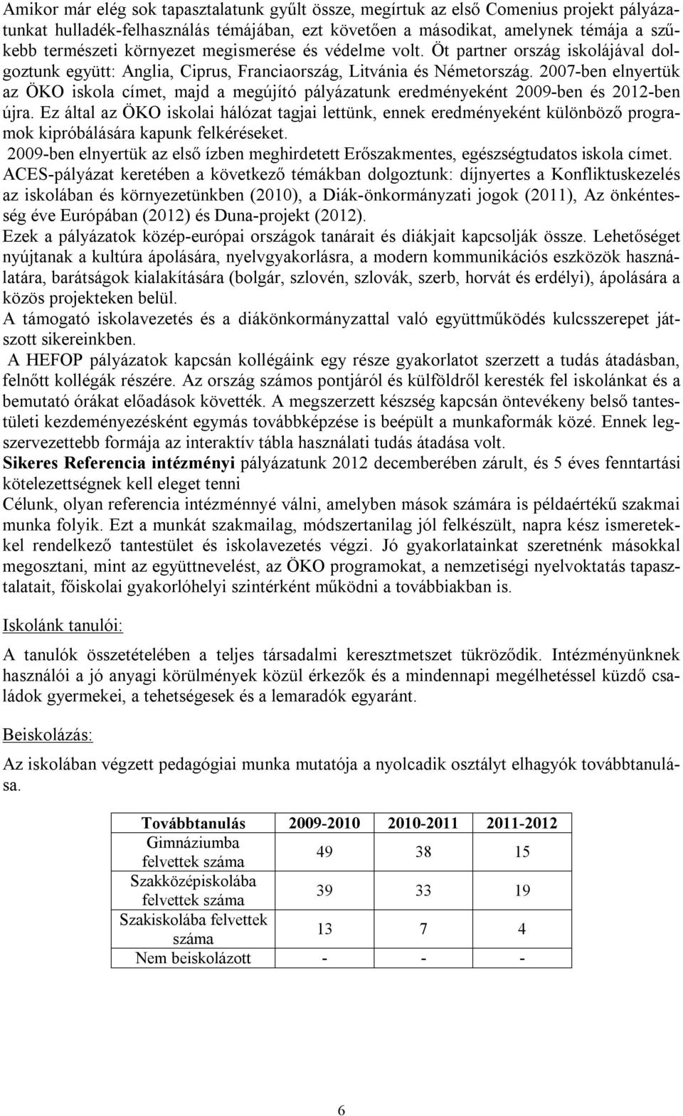 2007-ben elnyertük az ÖKO iskola címet, majd a megújító pályázatunk eredményeként 2009-ben és 2012-ben újra.