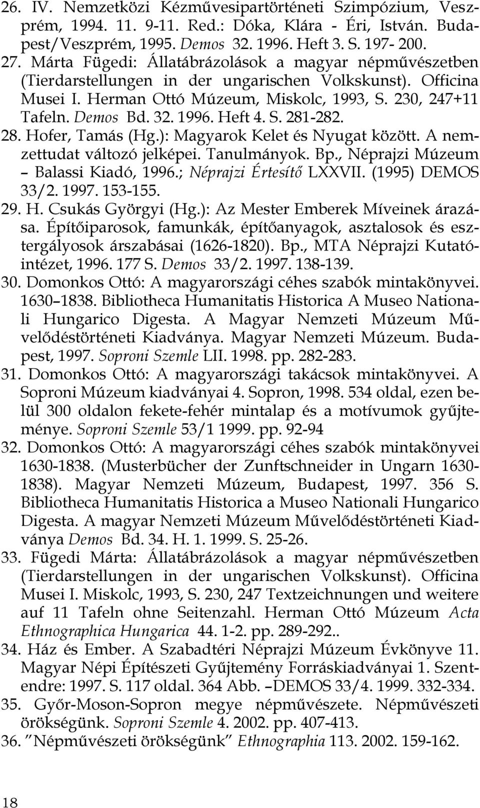 1996. Heft 4. S. 281-282. 28. Hofer, Tamás (Hg.): Magyarok Kelet és Nyugat között. A nemzettudat változó jelképei. Tanulmányok. Bp., Néprajzi Múzeum Balassi Kiadó, 1996.; Néprajzi Értesítő LXXVII.